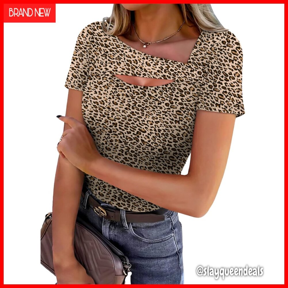 Slim Fit Short Sleeve T-Shirt with Cutout Design, Polyester Spandex Blend